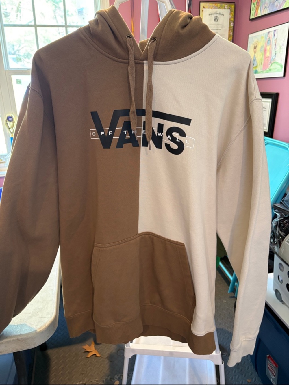 Vans Split Two-Tone Brown and Cream Pullover Hoodie